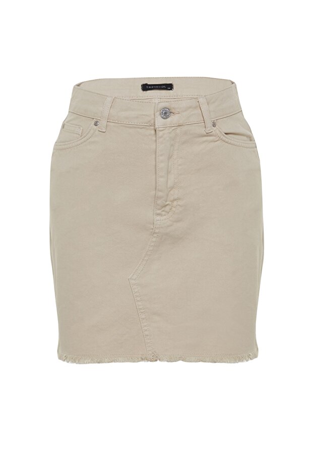 Ekru Yüksek Bel Mini Denim Etek TWOSS23ET00260 - 12
