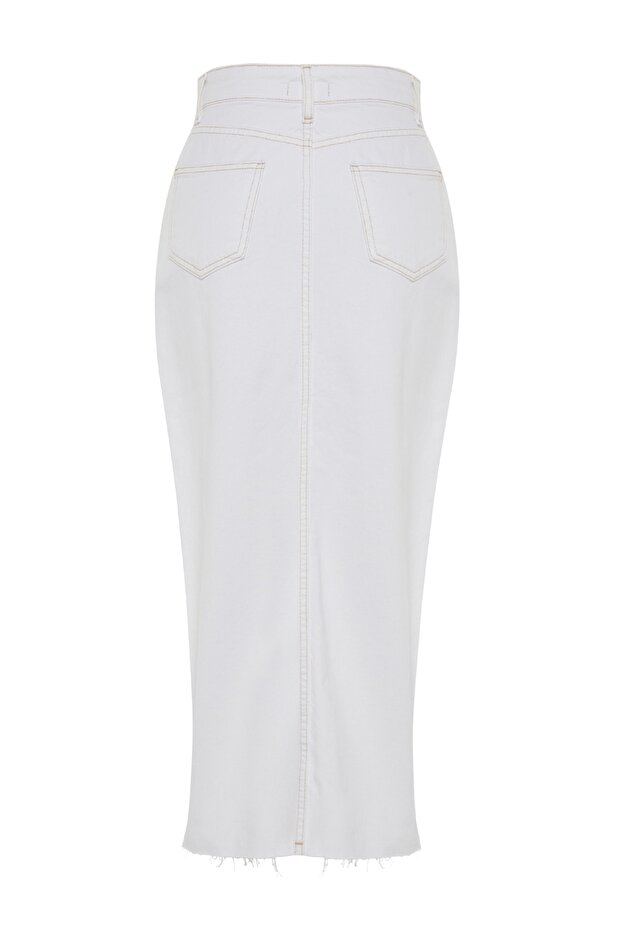Beyaz Yırtmaçlı Maxi Denim Etek TWOSS23ET00290 - 11