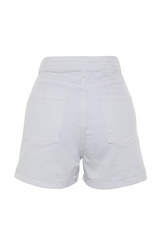 Beyaz Yüksek Bel Mini Denim Şort TWOSS23SR00155 - 11