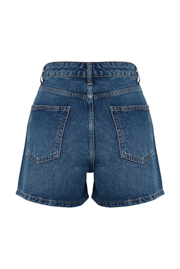 Ciemnoniebieskie, wysokie, jeansowe, chłopięce spodenki miejskie TWOSS23SR00199 - 7