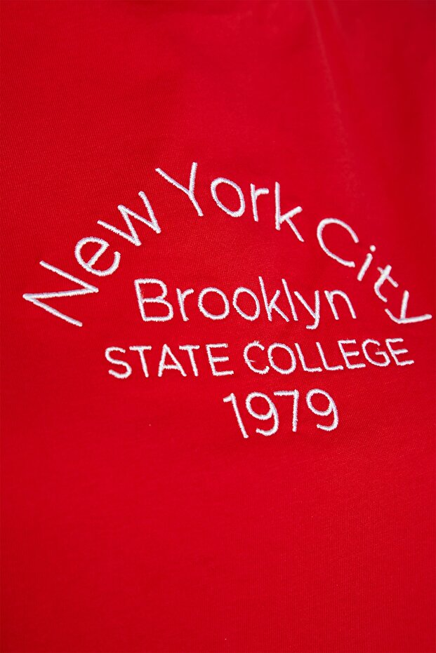 Piros Boyfriend Fit nyomott pamut póló - TBBSS23BF00038 - 8