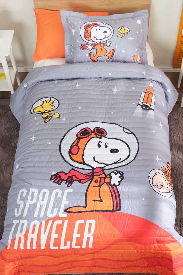 Peanuts By Karaca Home Space Traveler Yatak Örtüsü Tek Kişilik Gri - 1