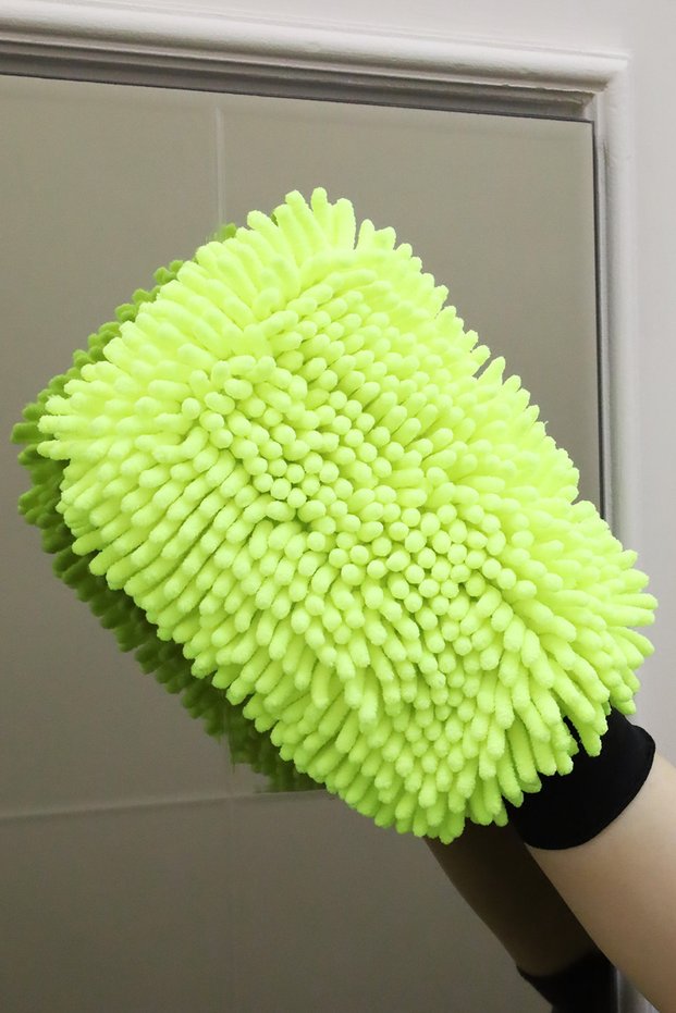 1Pc Yellow Pasta Microfiber Cleaning Double Sides Glove Mop And Car Washing Drying Glove Mop