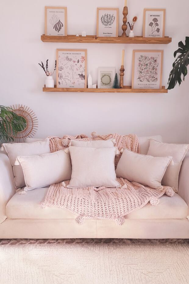 Set of 6 - 4 Square & 2 Vertical Handmade Natural Linen Authentic Organic Cotton Tasseled Throw Pillow Cover