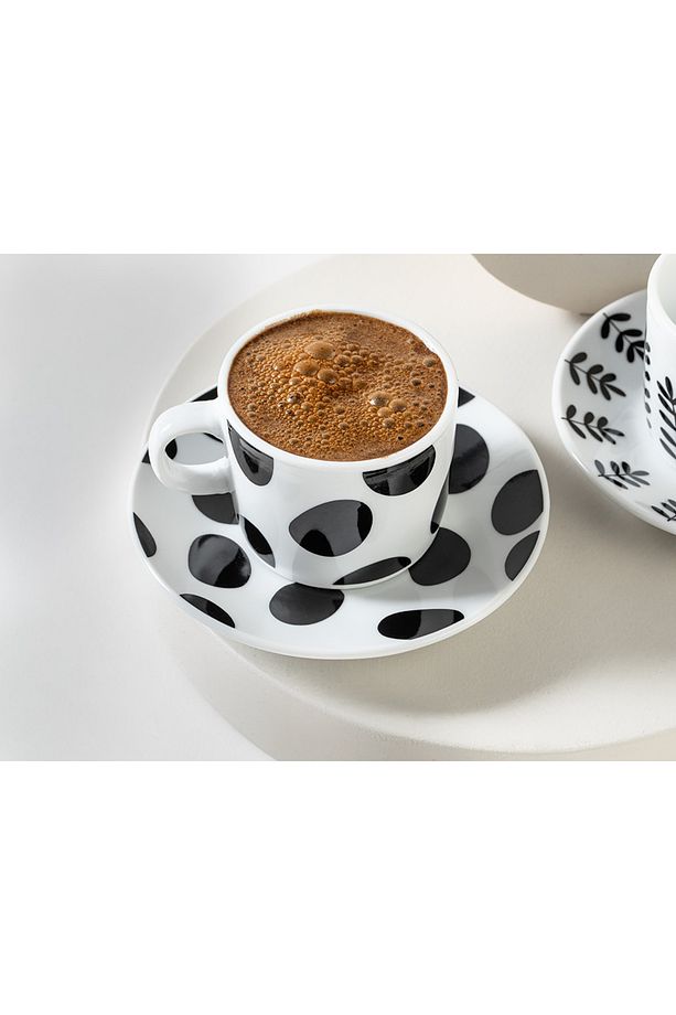 Rustic Dots Porselen 2'li Kahve Fincanı Takımı 80 Ml Siyah - 2