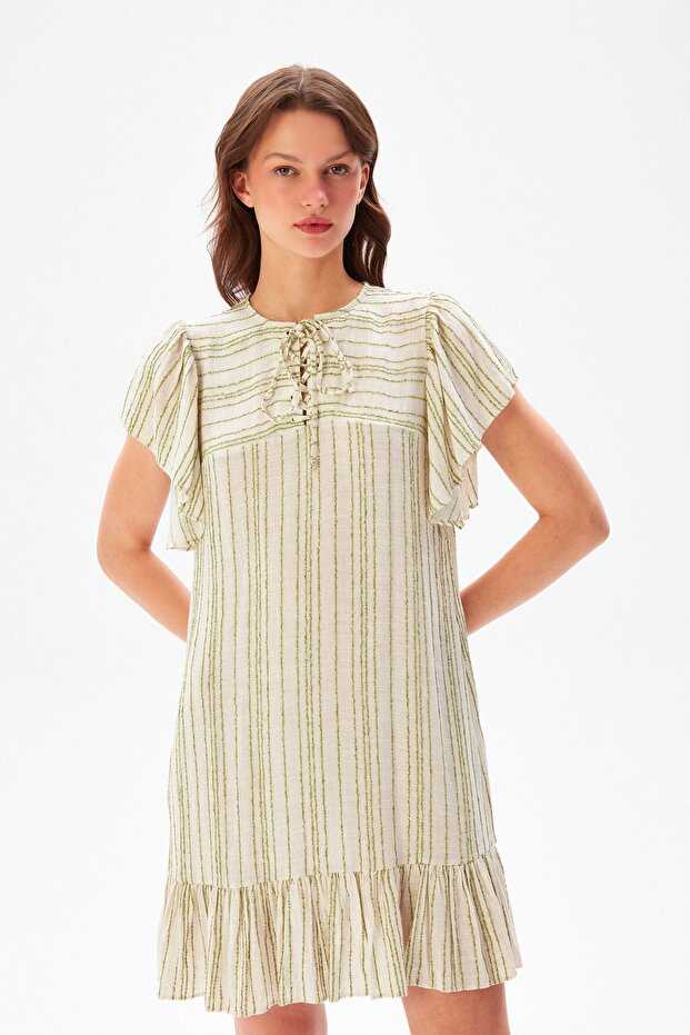 Önü Bağcıklı Mini Elbise - 1