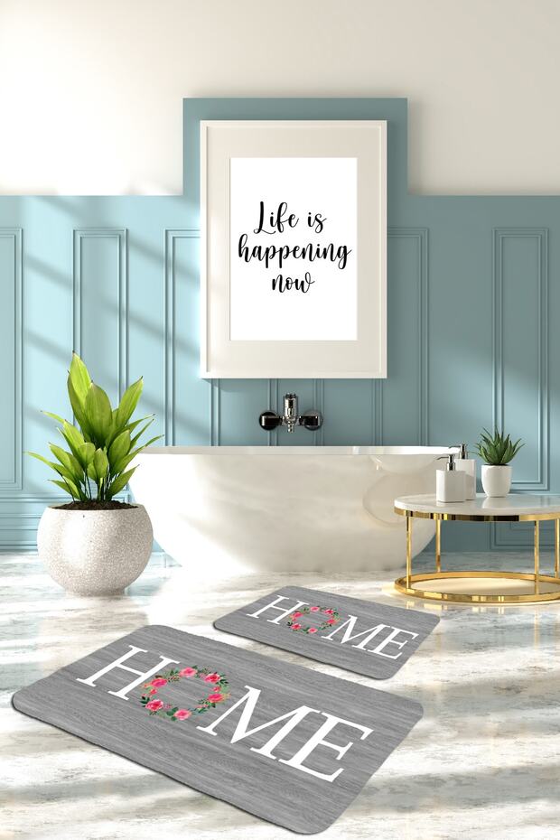 Decorative 2-Piece Bath Mat Non-Slip Base Washable Toilet Seat Set