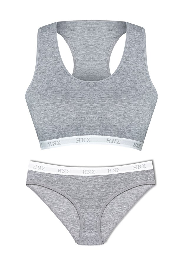 Gray Elastic Sports Bra And Bikini Women's Panties