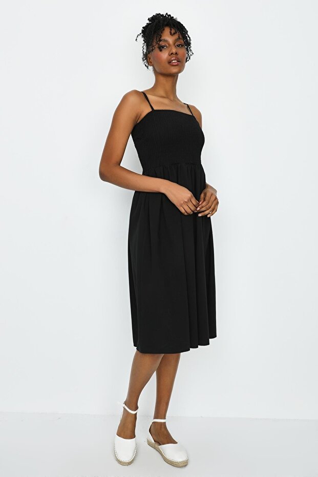 Rochie de damă neagră cu bretele Gipe - 4