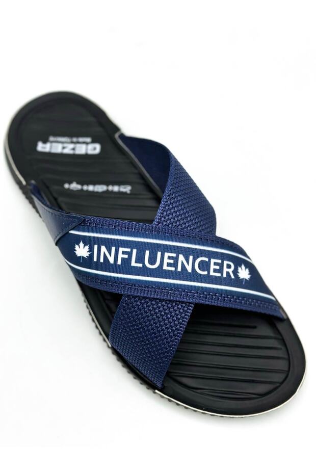 Influencer Men's Slippers Cross Rope Sport Buckle Home Slippers Daily Slippers 12412 Navy Blue White