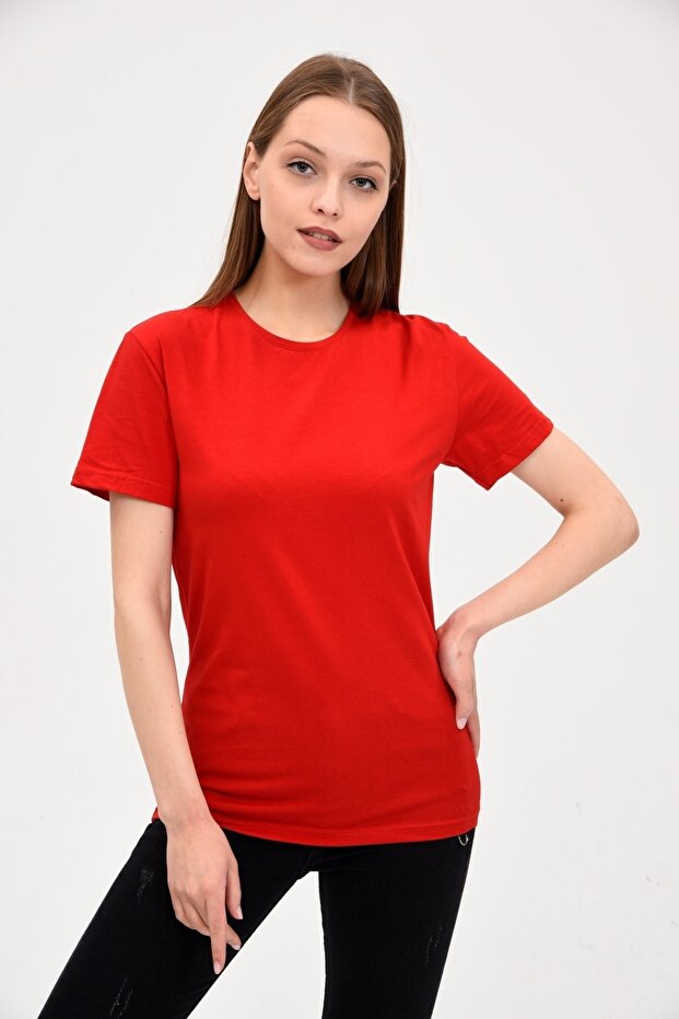 Red Crew Neck Basic női póló - 2