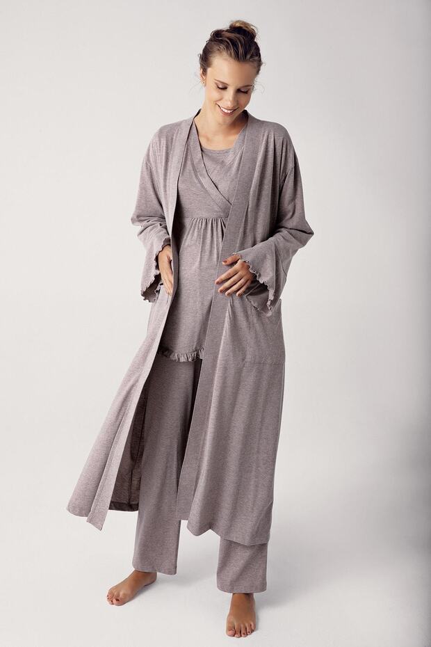Women's Long Sleeve Stretchy Cotton Maternity Dressing Gown Pajamas Set13300