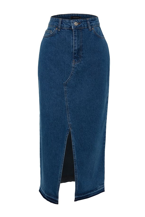 Koyu Mavi More Sustainable Yırtmaçlı Maxi Denim Etek TWOSS23ET00289 - 7