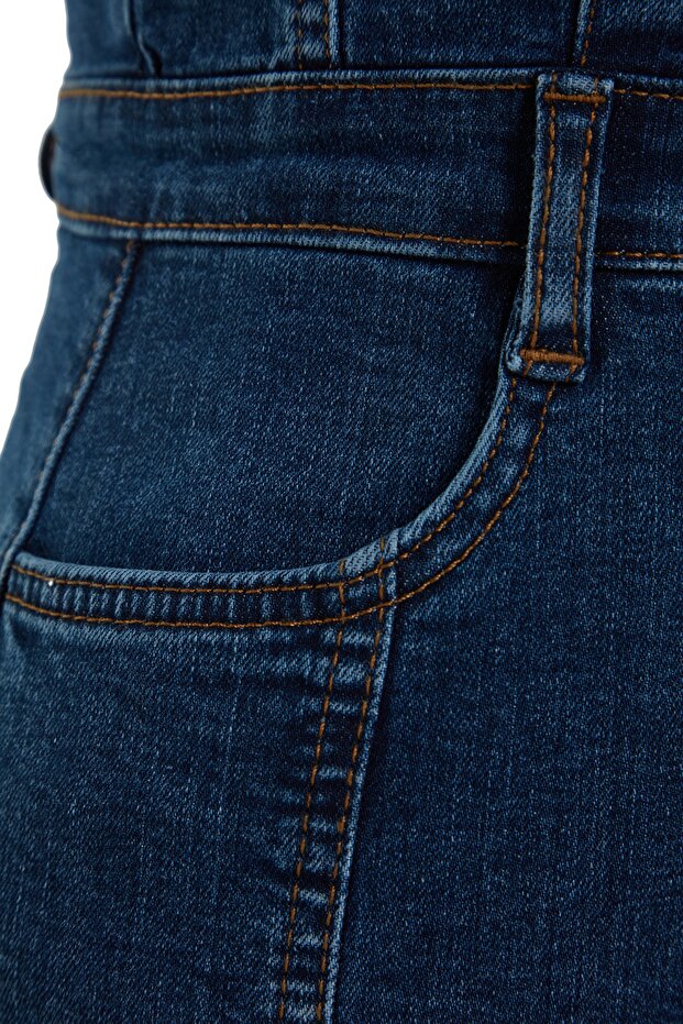 Mavi Düğme Detaylı Comfort/Esnek Straplez Mini Denim Elbise TWOSS23EL01731 - 8