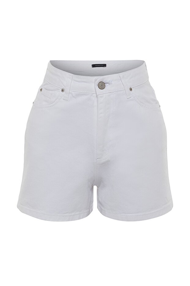 Beyaz Yüksek Bel Mini Denim Şort TWOSS23SR00155 - 10