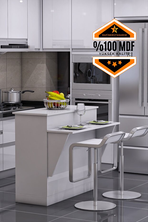 Mutfak Masası Ada Şeklinde Bar Masa Ile Birlikte Azure Mdf - 1