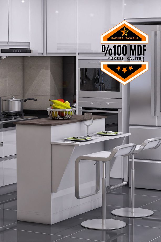 Mutfak Masası Ada Şeklinde Bar Masa Ile Birlikte Azure Mdf - 1