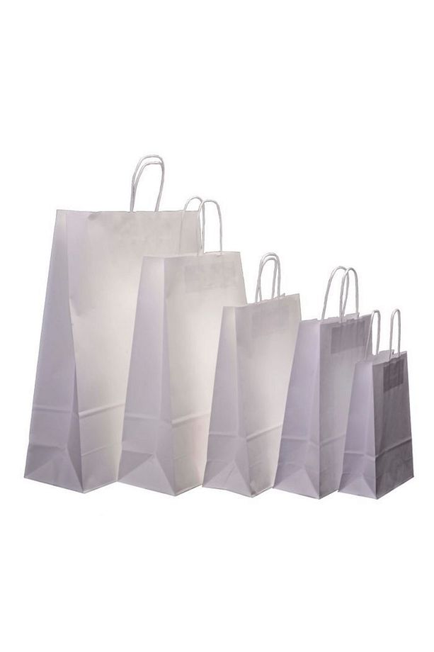 Beyaz Kraft Kâğıt Poşet (32x12x41 Cm) Burgu Saplı Kâğıt Torba (25 Adet) Kâğıt Çanta - 3