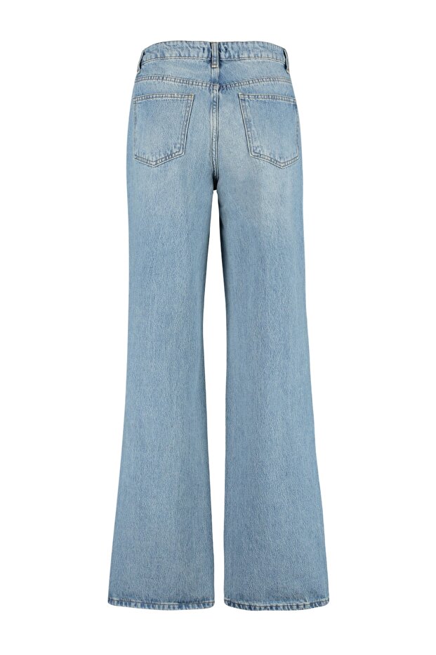 Blugi albaștri vintage cu efect uzat, detalii rupte, talie joasă și croi larg pe picior TWOSS23JE00102 - 7