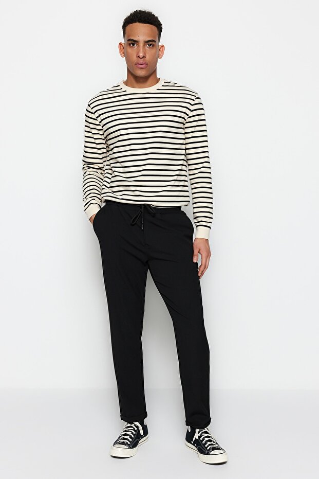Siyah Beli Lastikli Slim Fit Duble Paça Kumaş Pantolon TMNAW21PL0107 - 4