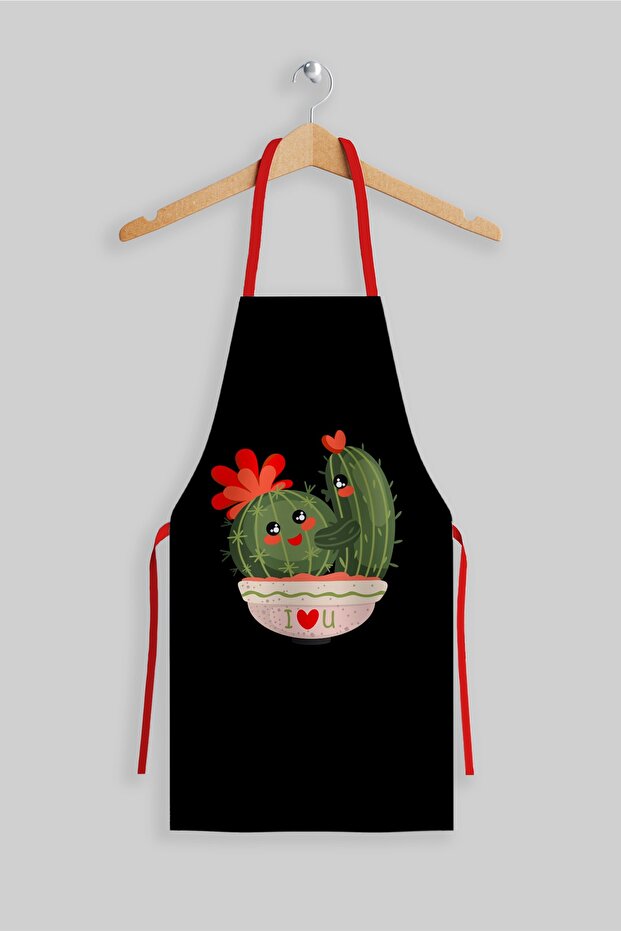 Brown Cactus Pattern Kitchen Apron - 1