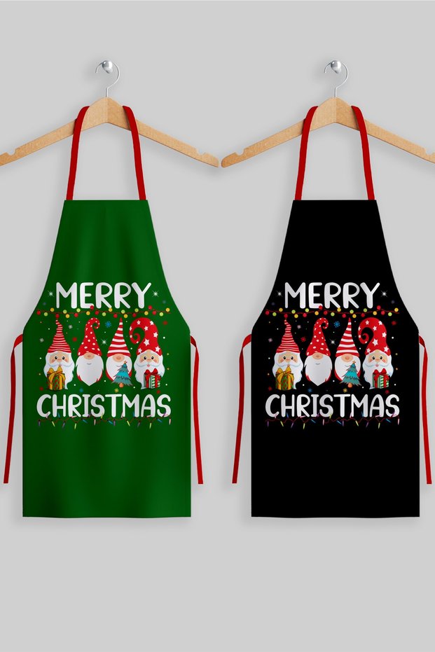 Ays Home New Year Merry Christmas Set of 2 Black Green Kitchen Aprons