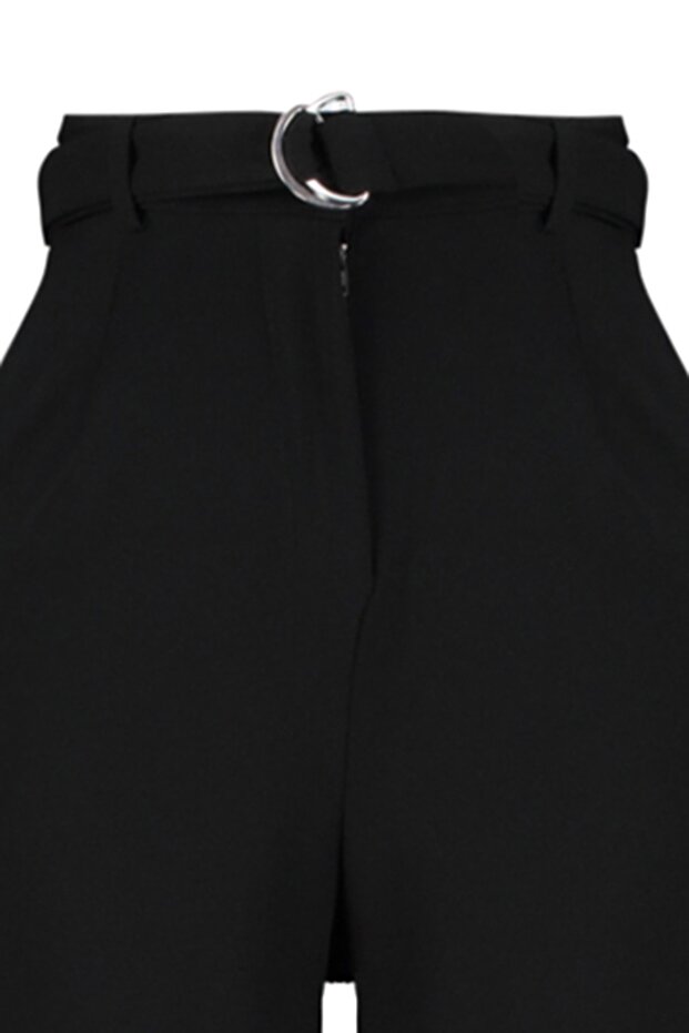 Siyah Kemerli Wideleg/Geniş Paça Normal Bel Smart Krep Kumaş Örme Pantolon TWOSS23PL00330 - 7