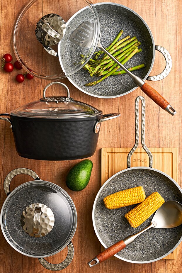 Induction Based Nostalgia 7 Piece Granite Cookware Set Black