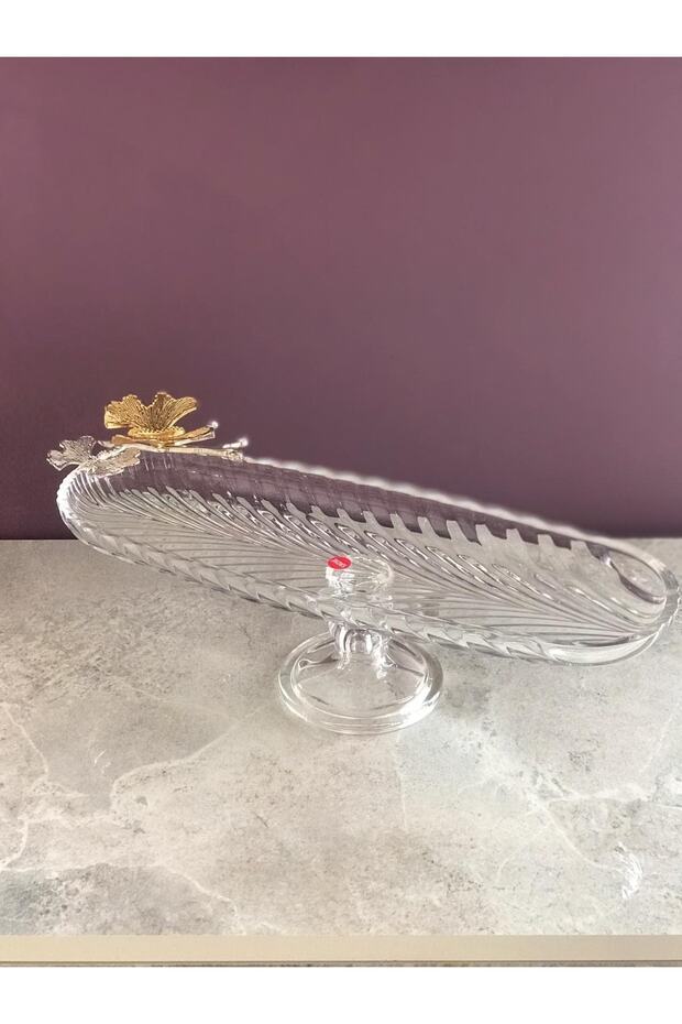 Avangarde Cam Ayaklı Çift Kelebekli Sunumluk Servis Tabağı - 1