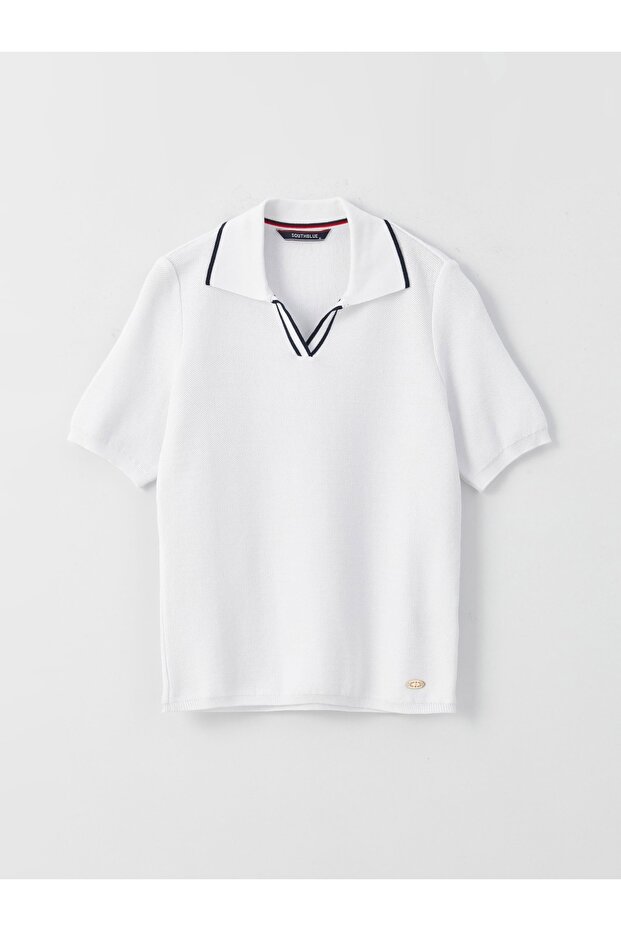 Polo Neck Plain Short Sleeve Women's Knitwear Sweater