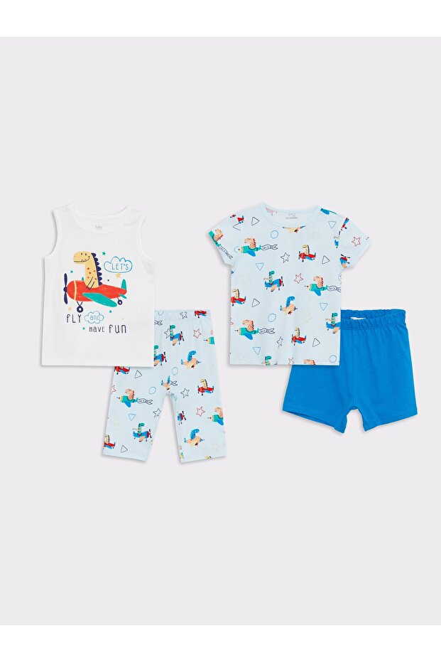 Crew Neck Printed Baby Boy 2-Piece Pajama Set
