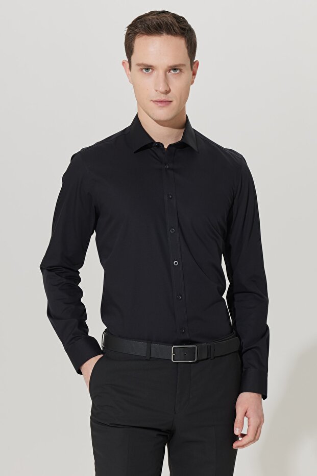 Men's Black Non-Iron Super Slim Fit 100% Cotton Shirt