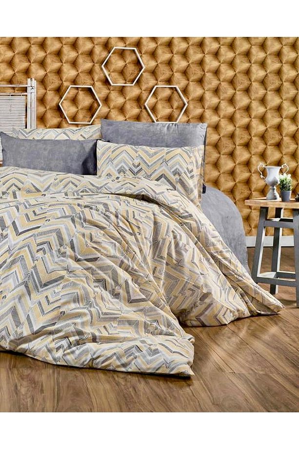 Genç Odası Ve Çocuk Odası Sarı Gri Zigzag Desen Tek Kişilik Nevresim Takımı Çarşafı Lastikli 100x200 - 3