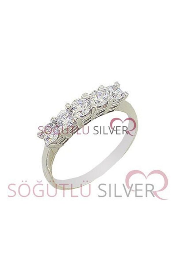 925 Ayar Gümüş Rodyumlu Tek Taş Yüzük Tek Taş Ve Beş Taş Sgtl2983 - 3