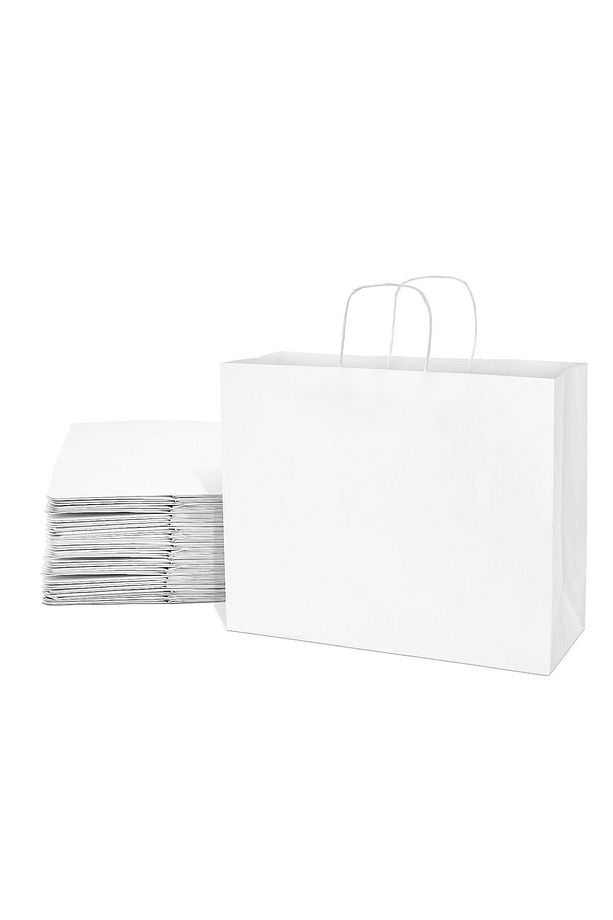 Beyaz Kraft Kâğıt Poşet (32x12x41 Cm) Burgu Saplı Kâğıt Torba (25 Adet) Kâğıt Çanta - 1