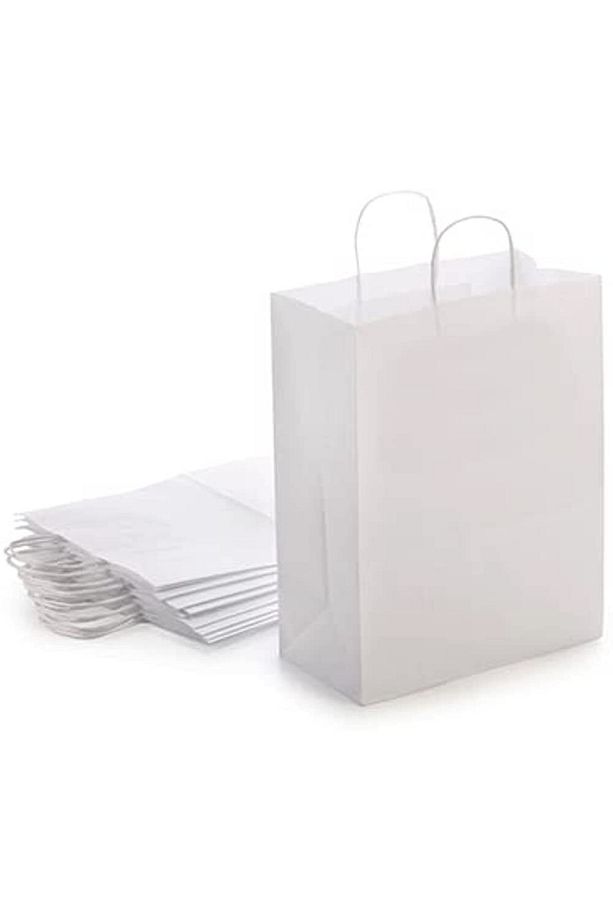 Beyaz Kraft Kâğıt Poşet (32x12x41 Cm) Burgu Saplı Kâğıt Torba (25 Adet) Kâğıt Çanta - 4