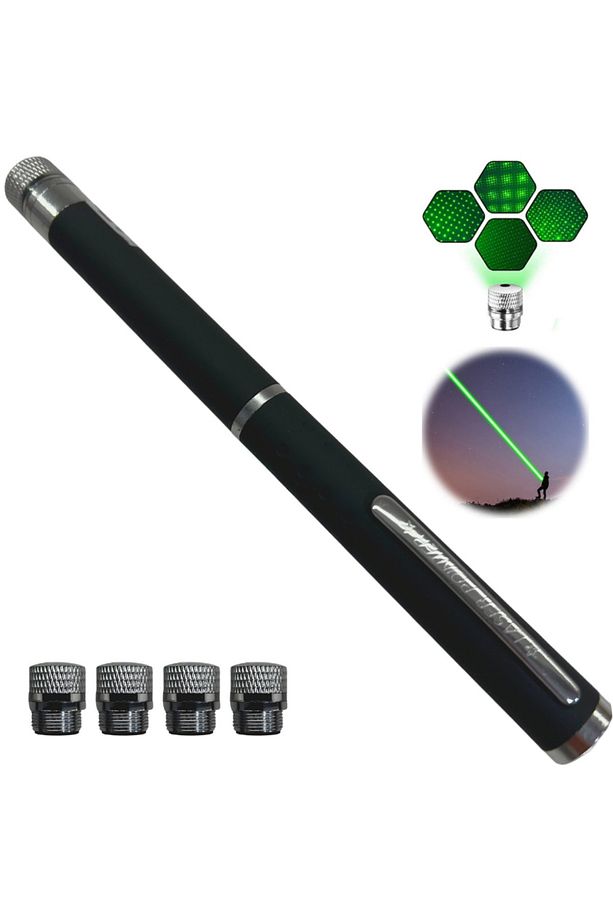Green Pointer Lazer Güçlü Yeşil Gece Işığı Beş Modlu ( 5 Adet Başlık ) - 1