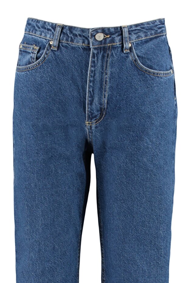 Koyu Mavi Yüksek Bel Wide Leg Geniş Paça %100 Pamuk Non-Stretch Jeans TWOSS23JE00068 - 7