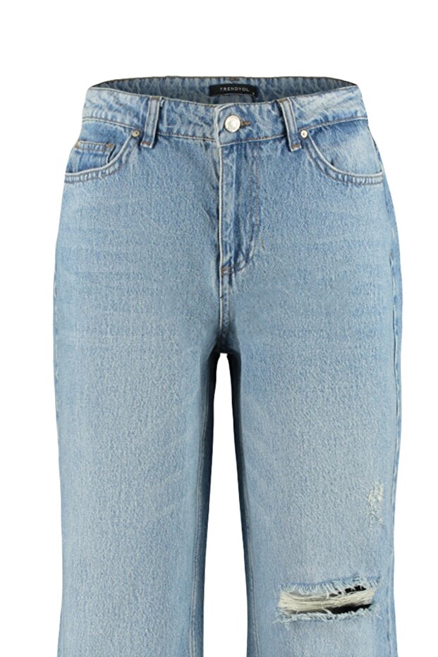 Blugi albaștri vintage cu efect uzat, detalii rupte, talie joasă și croi larg pe picior TWOSS23JE00102 - 8