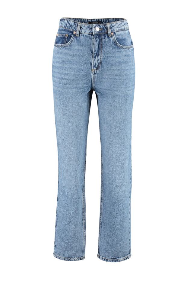 Mavi Yüksek Bel Düz Kesim Straight %100 Pamuk Non-Stretch Jeans TWOSS23JE00089 - 9