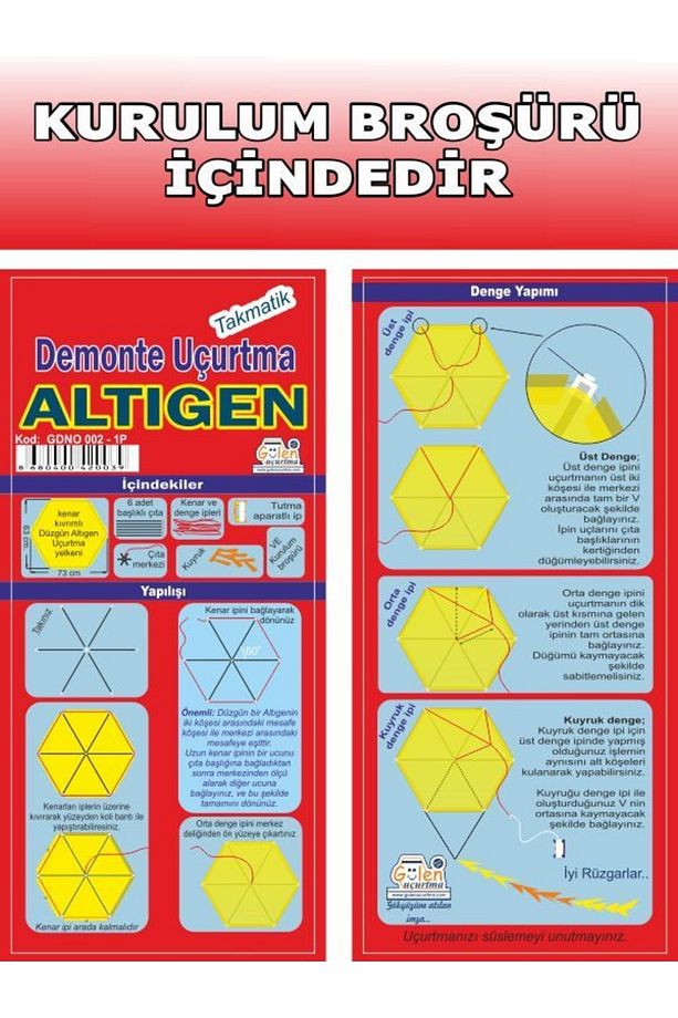 Naylon Altıgen Uçurtma Yapım Seti / Plastik Çıtalı - 4