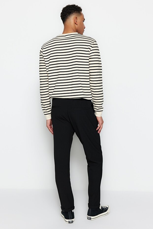 Siyah Beli Lastikli Slim Fit Duble Paça Kumaş Pantolon TMNAW21PL0107 - 7