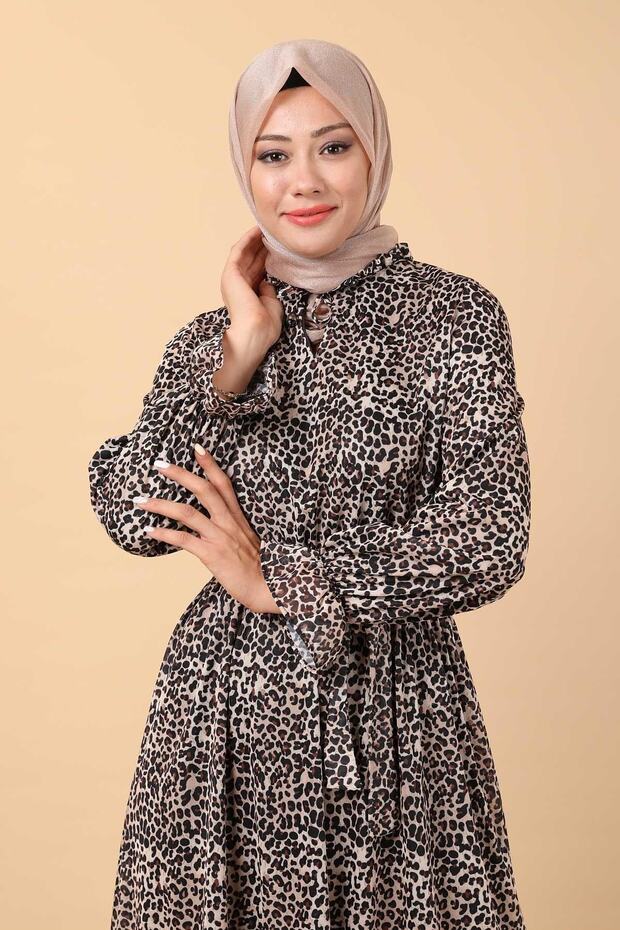 Rochie cu model leopard maro 12230 - 2