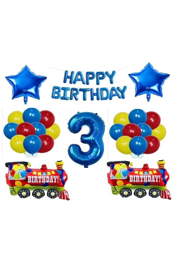 Best Blue Happy Birthday Star Number Train Foil Balloon Set Age 3