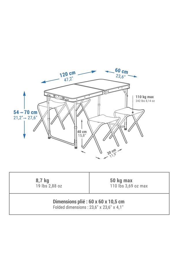 Quechua Katlanır Kamp Masası - 4 Tabureli - 4 / 6 Kişilik - 2