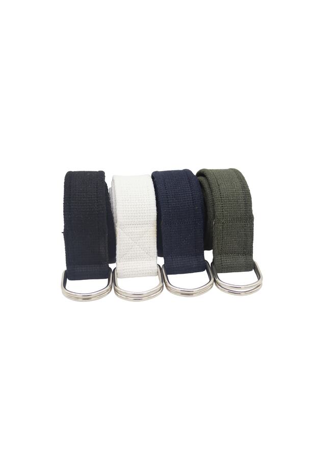 Unisex 4-Piece Black White Navy Blue Green D Buckle Woven Tactical Sport Canvas Cloth Denim Belt