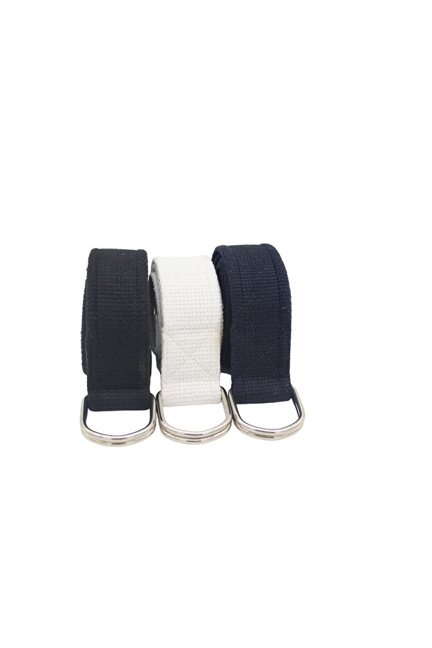 Unisex 3-Piece Black White Navy Blue D Buckle Nickel Ring Woven Tactical Sport Canvas Cloth Denim Belt