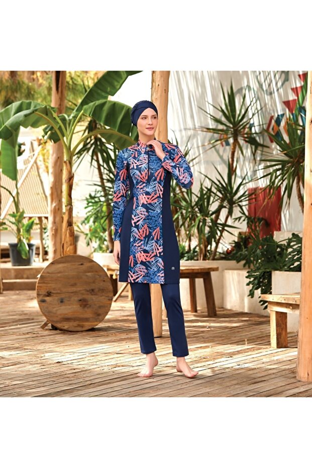 ملابس سباحة حجاب بسحاب منقوشة