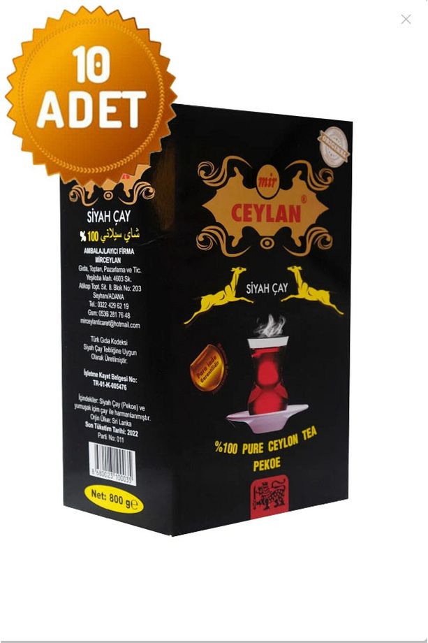 10x800 gr 10 Adet Ithal Seylan Sri Lanka Ceylon Siyah Yaprak Kaçak Çay - 1