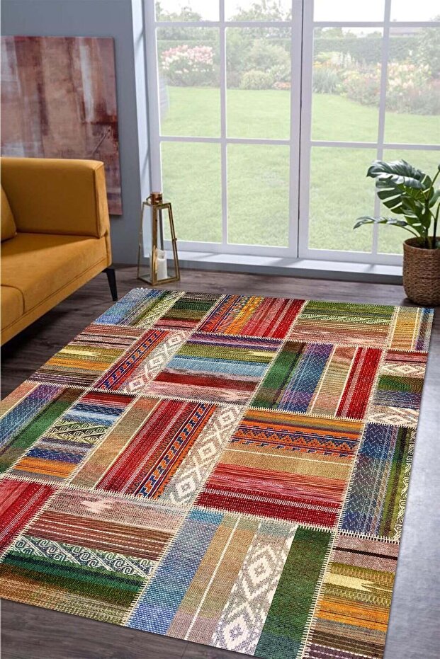 Bitsy Kadife Elit Desenli Pamuk Tabanlı Yıkanabilen Kaydırmaz Antibakteriyel Salon Halısı - 1